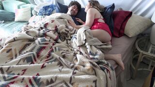 Stepson gets up with stepmom in the bed and fucks the wrong hole